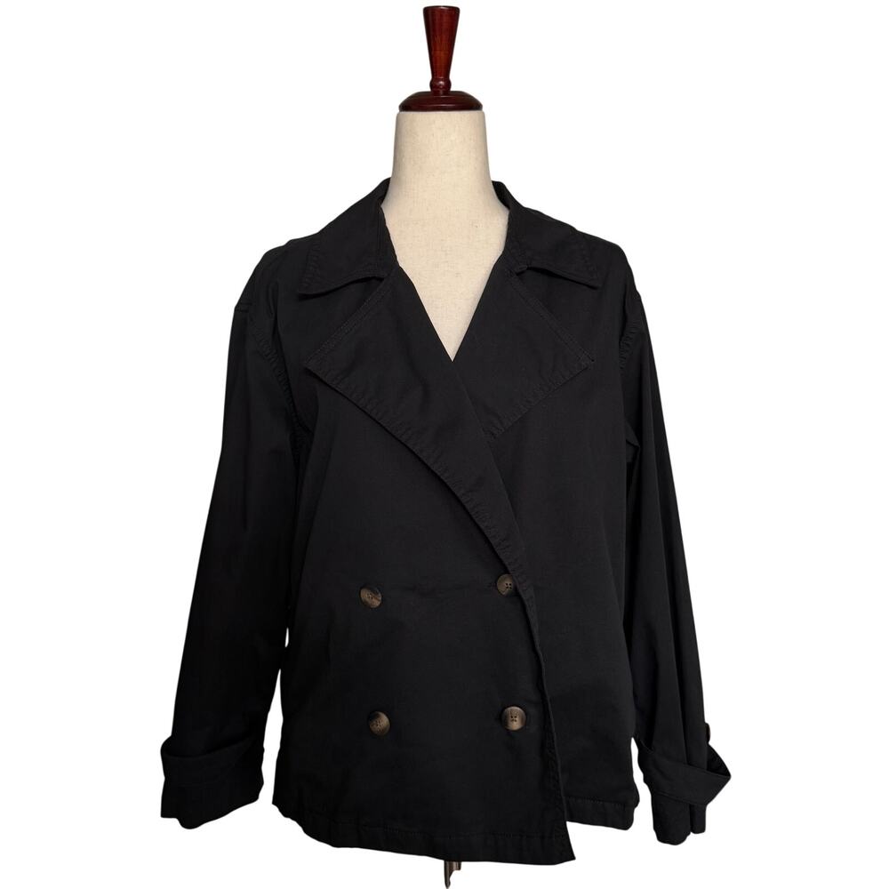 Pact Boulevard Twill Double Breasted Light  Jacket Womens S Organic Cotton Black